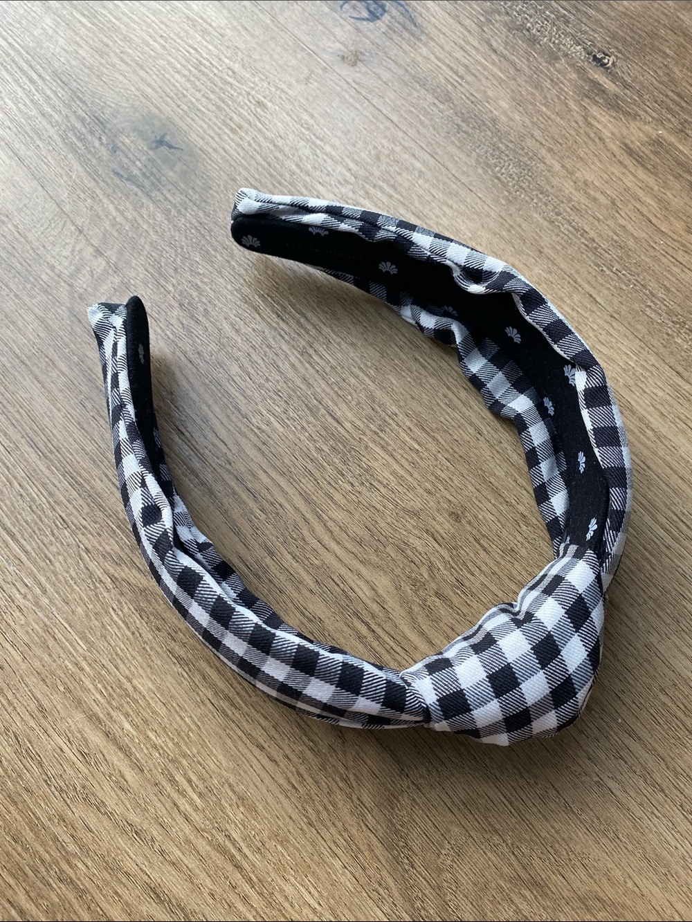 Lele Sadoughi Black and White Gingham Twisted Headband